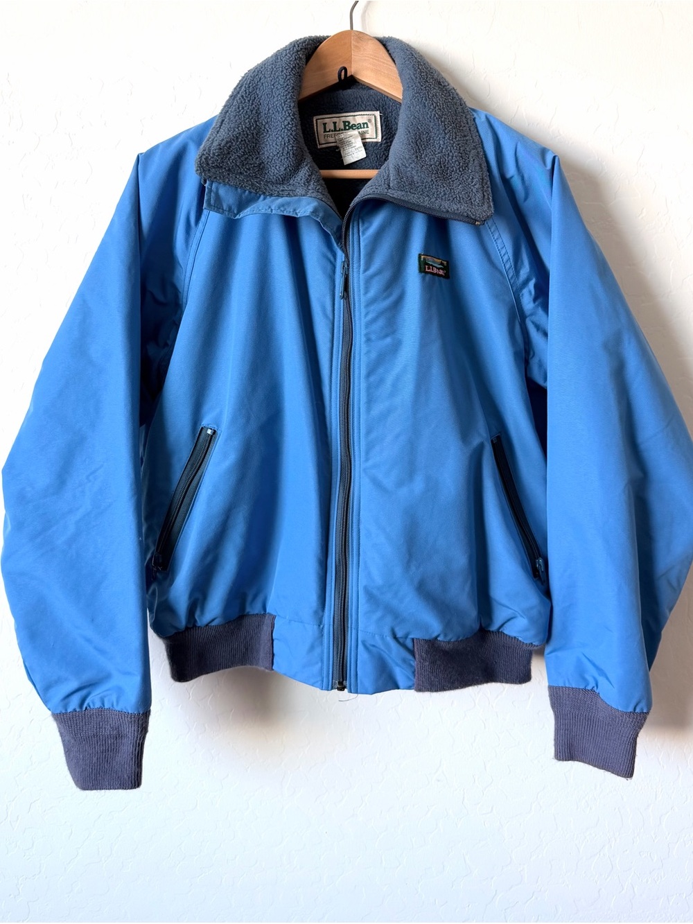 Vintage L.L. Bean Blue Bomber Jacket with Gray Blue Collar